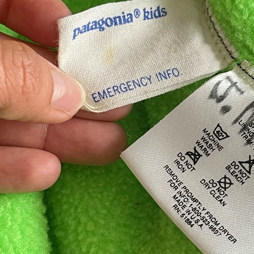 Patagonia Bomber Jacket Kids 14 Fleece Lined Winter Zip Navy Blue Green Made USA